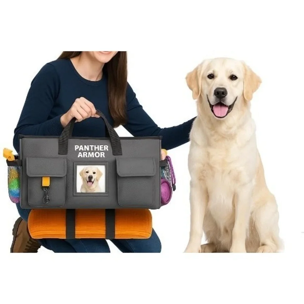 Panther Armor Dog Travel Bag Hanging Dog Organizer & Pet Storage Tote Bag Gray